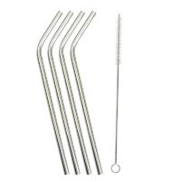 ECO 4 Pcs Sedotan Stainless Straw Bengkok (S) + Sikat