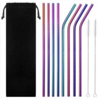 ECO Set 8 Pcs Sedotan Stainless Straw (S) 4+4+2 Sikat + Pouch [Rainbow]