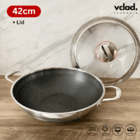 VCLAD Stainless Steel Oriental Wok 42cm Honeycomb SUS 316
